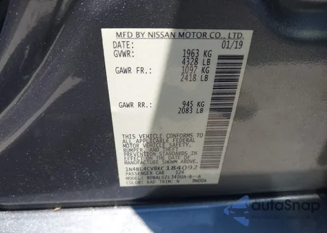 2019 Nissan Altima 2.5 Sr z USA, uszkodzony, nr VIN 1N4BL4CV8KC184092